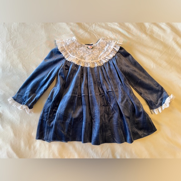 Nannette Other - Vintage Nannette Blue Velvet Lace Bib Dress 3T